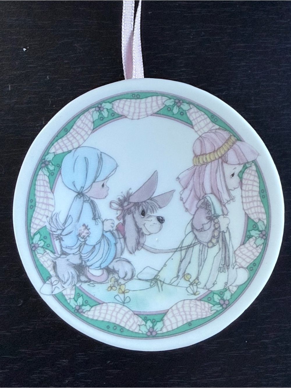 Precious Moments Pastel Children Porcelain Holiday Ornament (Pink & Blue) MINI